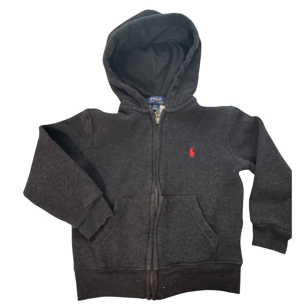 Polo Ralph Lauren Toddler Boys 4/4T Charcoal Gray Black Full Zip Hoodie Red Pony